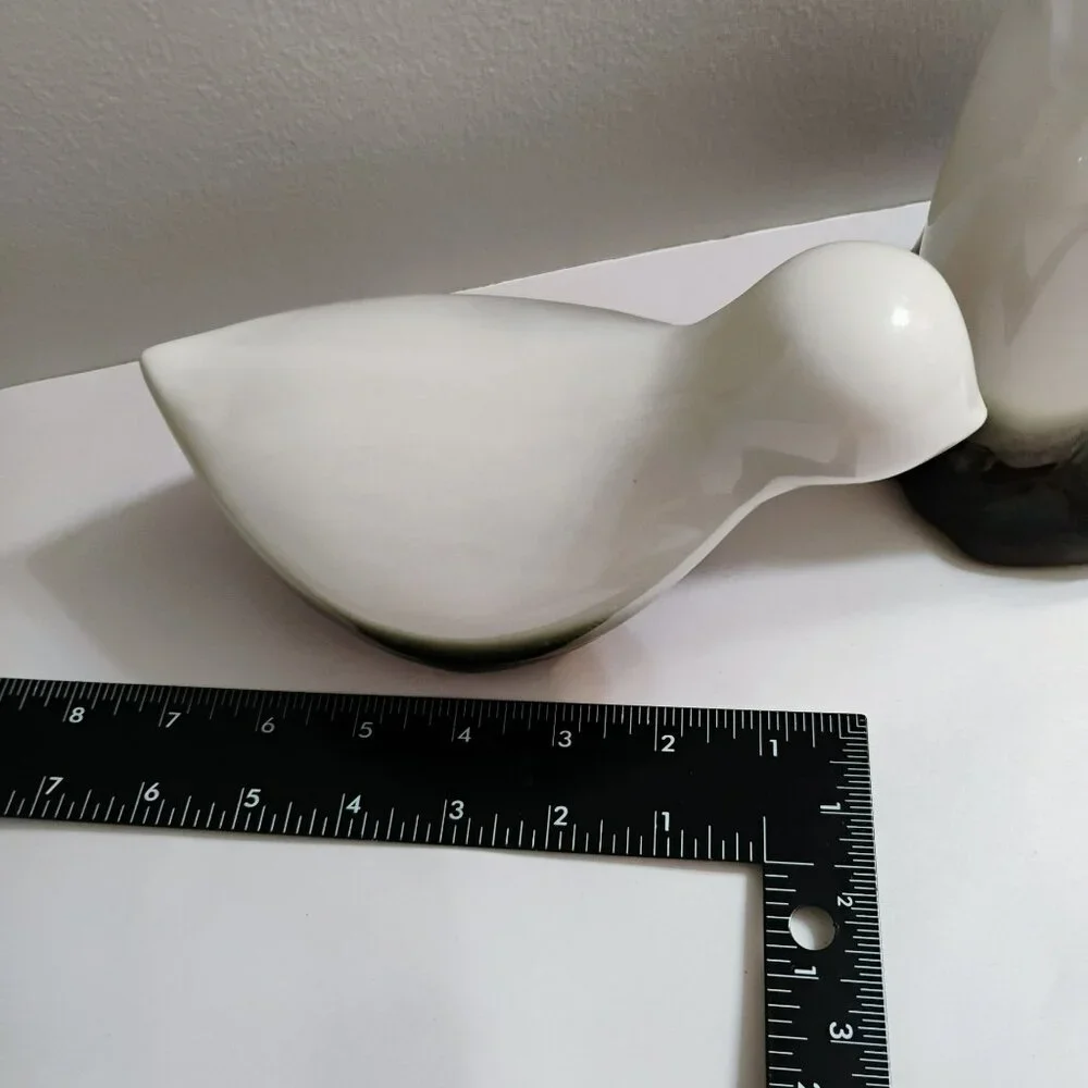Pier 1 Green White Ceramic Bunny Bird Figurines Modern Sculpture Easter Spring